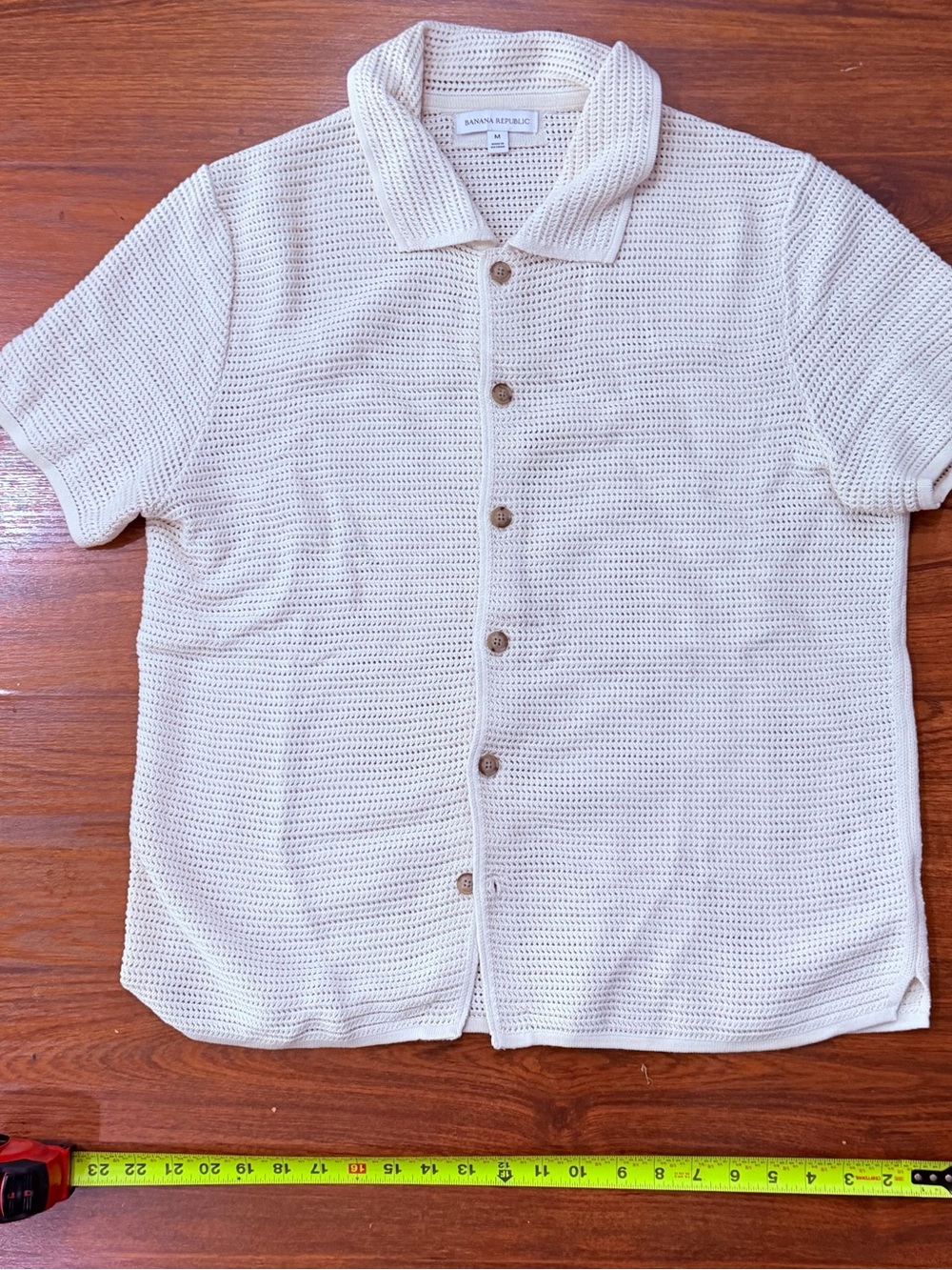 Banana Republic Cream Knit Short-Sleeve Button-Down Shirt